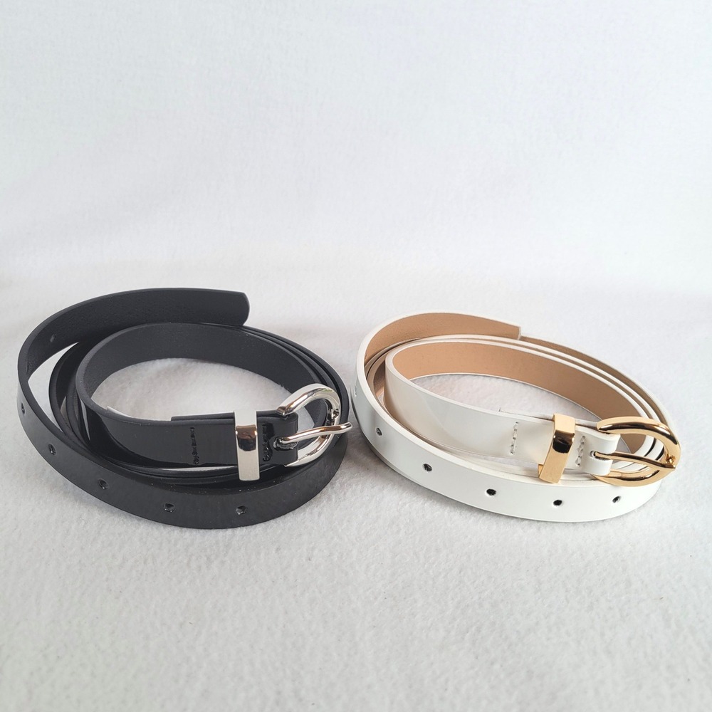 Susan Graver Women Skinny Thin Patent Faux Leather Shiny Belt Plus Size 3X Black